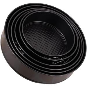 6pc Non-stick Round Cake Molds Set Carbon Steel Live Buckle Baking Tray for Parties Weddings and Birthdays Black (Size 4)