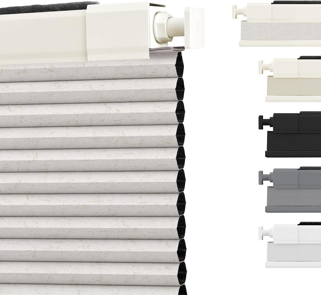 SUNOFF Cordless No Drill Blackout Cellular Shades, 34" W x 48" H, Linen