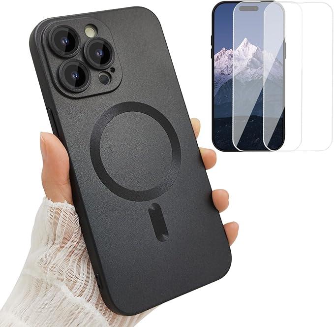 ankofave Magnetic for iPhone 14 Pro Max Phone Case for Women, [Compatible with MagSafe] Matte Soft Metallic Design with Lens Protectors and 2 Screen Protectors for iPhone 14 Pro Max 6.7"