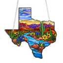 Texas Stained Glass Style Suncatcher- 6 Inch Acrylic Window Hanging- Colorful Texas Desert Landscape Light Catcher Decor- 2D Flat Ornament Gift for Friends & Travelers