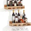Wall Mounted Wine Rack, 2 PCS Wine Glass Rack Set, Rustic Farmhouse Floating Bar Shelves for Home, Bar, Kitchen, Living Room