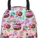 Pink Donut Lunch Bag for Woman Reusable Cute Colorful Dessert Dougnut Leakproof Insulated Lunch Box Cooler Tote Bag Food Snack Container for Men Woman Adult Work Travel Picnic