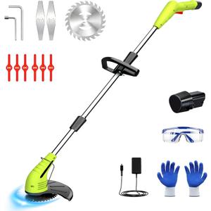 GardenJoy Weed Wacker Battery Operated: 12V Cordless Grass Trimmer with 2.0Ah Battery, Fast Charger and 3 Types Cutting Blade, Portable Electric Lawn Trimmer for Garden Yard Weeding Work