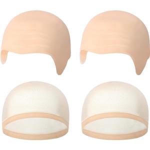 Fumwase 4PCS Bald Caps Halloween Makeup Latex Wig Hat Costume Accessories for Women Men (Beige)