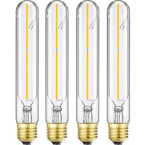 E26 Tubular LED Bulbs 4W, 3000K Soft White,Dimmable Edison Style Filament Light Bulb, T10 Vintage Bulb 40 Watt Equivalent, E26 Medium Base 400LM,Clear Glass Cover, 7.3in(185mm),4-Pack