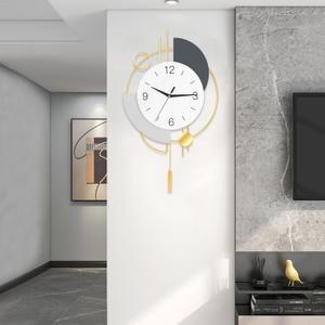 Wall Clock, Silent Quality Quartz Battery Operated with Pendulum, Large Wall Clock for Living Room, Kitchen, Home, Bathroom, Bedroom Wall Decor, 16x26.5inch(Golden)