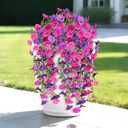 Artificial Flowers for Outdoors Decoration, 4Pcs Fake Hanging Flowers Morning Glory UV & Fading Resistant, Artificial Faux Plants Deocr for Home Porch Patio Balcony Planter Yard Garden Farmhouse (Dark Purple)