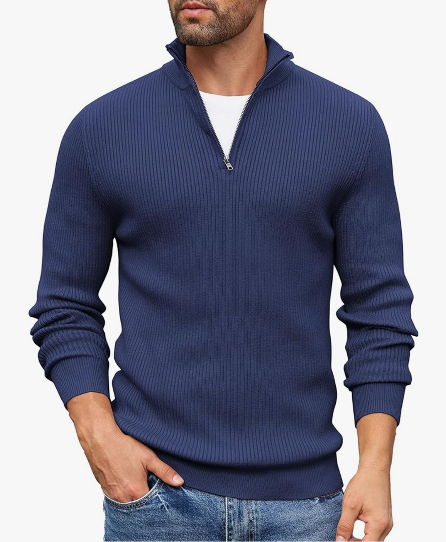 COOFANDY Men's Quarter Zip Sweaters Slim Fit Mock Neck Pullover Sweater Lightweight Knitted Polo Sweaters, XL