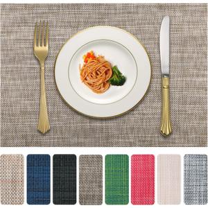 Vinyl Placemats Set of 8, PVC Woven Washable Non-Slip Table Mats, Heat Resistant Wrinkle Free Place Mats for Dining Table, Easy to Clean (8, Cappuccino)