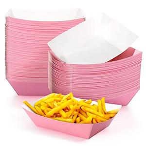 Yinkin 100 Pcs 2lb Paper Food Trays Boat 2lb Disposable Nacho Trays Kraft Paper Boat for Tacos Concession Easter Graduation Birthday Party Supplies(Pink)