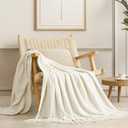 EverGrace Soft Chenille Throw Blanket for Couch, Cozy Plush Fuzzy Decorative Chenille Knit Throw Blanket with Tassels, Lightweight Blanket and Throws for Bed Sofa Gift Home Decor, Ivory White 50"x60"