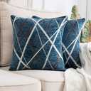MIULEE Pack of 2 Decorative Throw Pillow Covers Woven Textured Chenille Cozy Modern Concise Soft Blue Square Cushion Shams for Bedroom Sofa Car 16 x 16 Inch