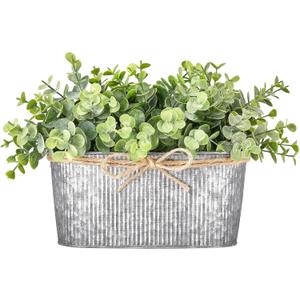 Dahey Artificial Eucalyptus Faux Plants Indoor for Farmhouse Home Decor Fake Potted Plants in Rustic Rectangular Pots Table Centerpiece for Office Bath Living Room Greenery Decor, 7" L x 4" H (Grey)