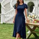 BeryLove Women Formal Party Dress Flutter Short Sleeve Wedding Cocktail Long Evening Dress (Blue, M)