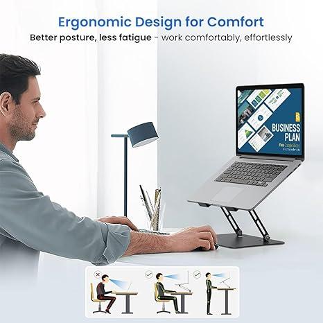 My Buddy K3 Pro Laptop Stand with Adjustable Height & Angle, Foldable Portable Design, Improved Air Flow, Carbon Steel Body for up to 15.6” Laptops and Tablets (Grey)