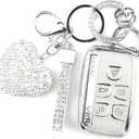 Key Fob Cover with Keychain Fit for Land Rover Car Key Holder Compatible with Range Rover Evoque Sport Velar Land Rover Discovery Jaguar F-Pace F-Type XE XEL XF XFL XJ, 5 Buttons (Silver)