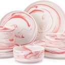 MALACASA Plates and Bowls Sets, 12 Pieces Porcelain Dinnerware Sets Dishware Sets Chip Resistant Ceramic Dish Set Dining Dinner Ware Service for 4, Marble Pink, Series LUNA