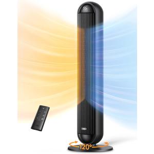 Dreo Heater Fan, 42" Electric Heaters for Indoor Use with Thermostat, 5 Heat & 12 Fan Levels, 120 Oscillation, 12H Timer, 25dB Quiet, Ceramic Heater with Remote for Large Room, Black