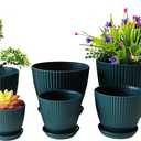RooTrimmer 7.5/6.5/5.5/4.9/4.2/3.5 Inch Plant Pots with Saucers & Drain Holes - Indoor/Outdoor Flower Pots for Succulents, Herbs, Cactus - Modern Lightweight Durable Planter Set, Dark Green