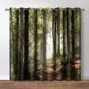 Jekeno Forest Blackout Curtains Jungle Trees Tropical Landscape Nature Woodland Grommet Window Drapes for Bedroom Living Room, 42 Wide 54 Long Inches 2 Panel Set