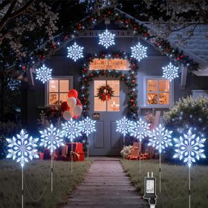 Brightown Snowflake Lights Outdoor, 2 Sets Total 20 Large Snowflake Christmas Pathway Lights, Christmas Decorations Outside Yard Sidewalk Walkway Driveway Marker Stake, White