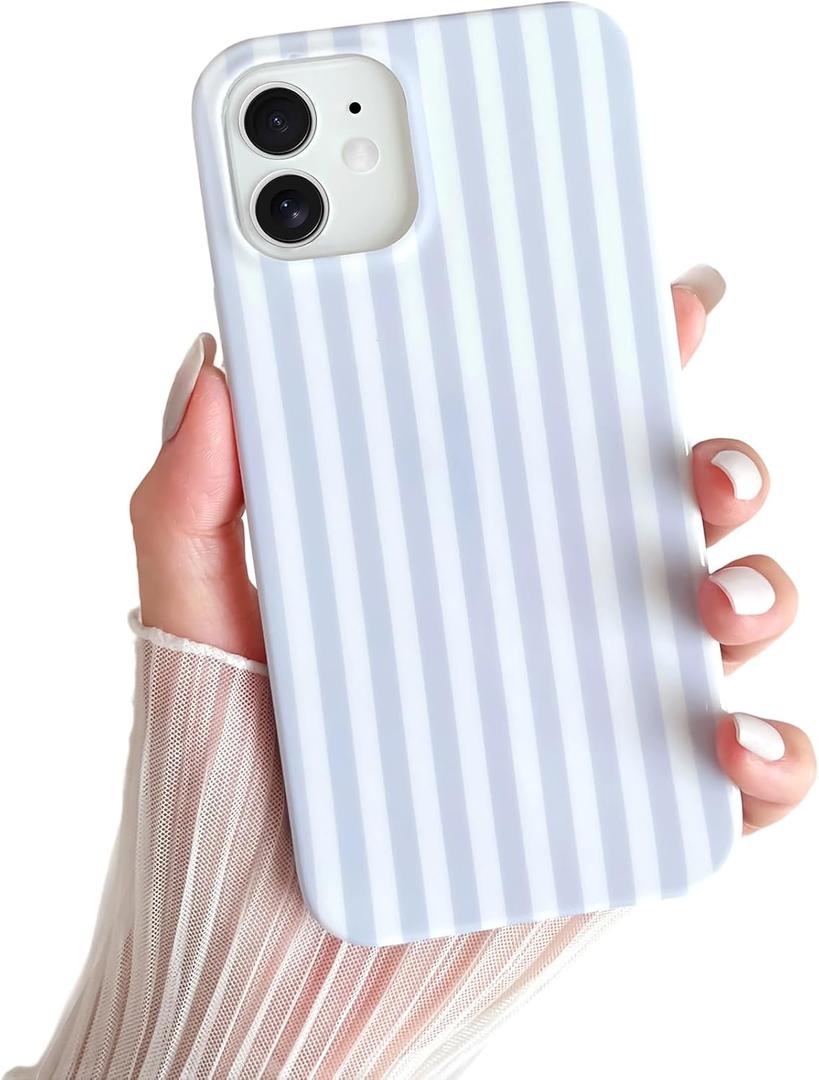 Yeddabox for iPhone 11 Case Cute Striped Phone Case Soft TPU Slim Shockproof Phone Cover for Women Girls, Blue and White