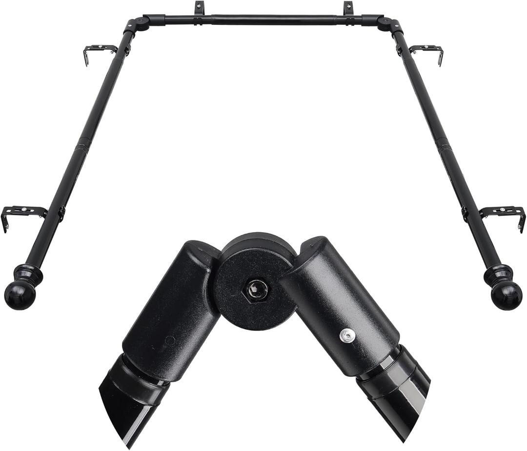 Bay Window Curtain Rods, U shaped Adjustable Curved Curtain Rods for Windows 59 to 184 Inches, Black 1 inch Renter Friendly Heavy Duty Curtain Rods with Brackets for Bedroom, Living Room Curtains