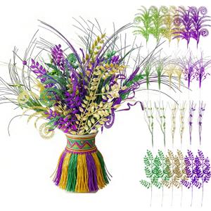 24 Pcs Mardi Gras Glitter Picks 17 Inch Mardi Gras Table Centerpiece Decoration Purple Gold Green Mardi Gras Tree Topper Floral Berry Stems Picks Toppers and Sprays for Carnival Party