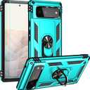 Androgate Designed for Google Pixel 6 Case with HD Screen Protectors, Military-Grade Metal Ring Holder Kickstand 15ft Drop Tested Shockproof Cover Case for Pixel 6 Teal