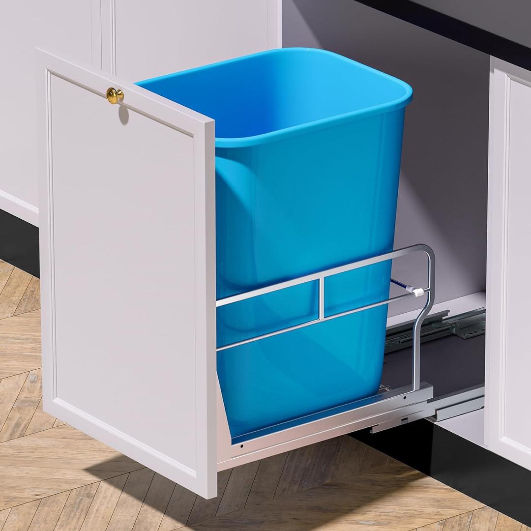 Insputer Pull Out Trash Can Under Cabinet with Soft-Close Slides, Heavy Duty Under Sink Trash Can Kit for Kitchen, Garbage Can Not Included, Requires Minimum Cabinets Opening 12" W X 18" D (Single, Silver)