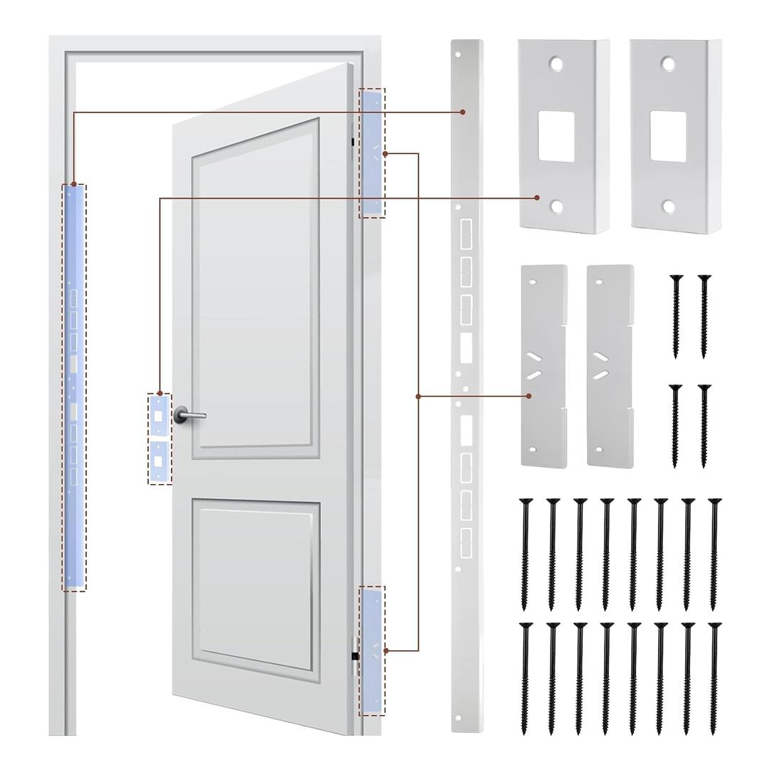 46" Jamb Repair Kit for Interior Doors,Door Reinforcement,Frame & Hinges Door Lock Security, Anti Kick in Heavy Duty Striker Plate Kit for Door Jamb Frame (White) Ultimate Door Protection