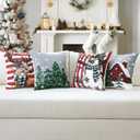 OTOSTAR Set of 4 Grey Christmas Throw Pillow Covers 18x18 Inch Winter Xmas Decorative Pillow Case Cover for Sofa Living Room Holiday Decor (Red- Snowman and Elk)