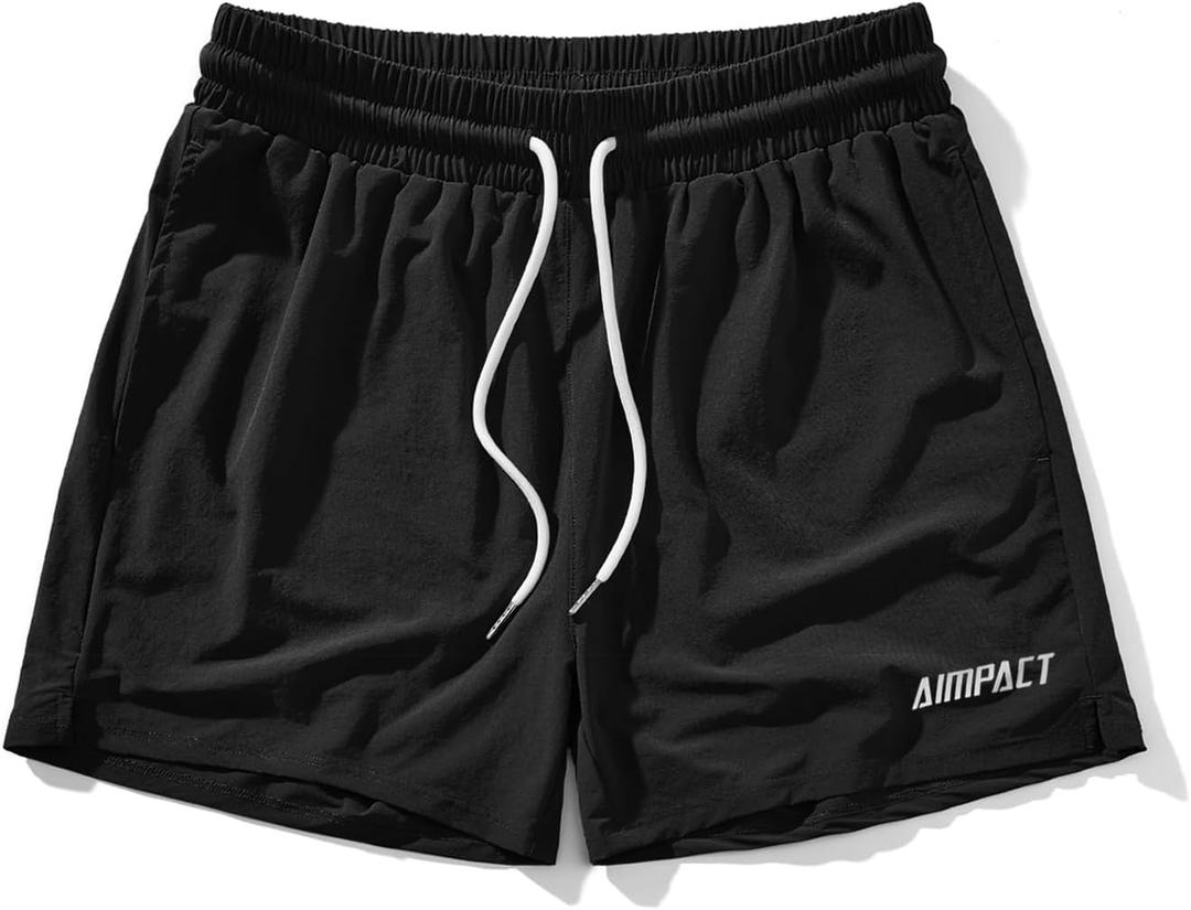 AIMPACT Men's 5" Athletic Shorts with Pockets & No Liner, Gym & Running (Black, S)