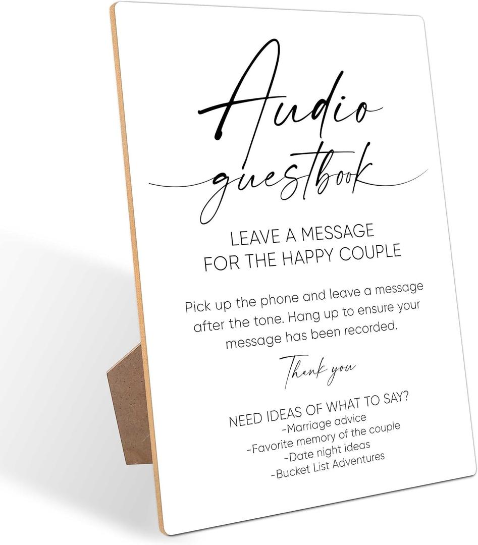 Audio Guest Book Phone Sign, Minimalist Style Wedding Signs for Engagement Party, Bridal Shower and Reception, Wooden Desk Decor With Stand, Party Favors, 10
