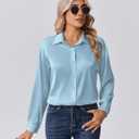 Zeagoo Womens Tops Long Sleeve Satin Silk Button Down Shirts Casual Business Dressy Blouses Fall Clothes (Small, Light Blue)