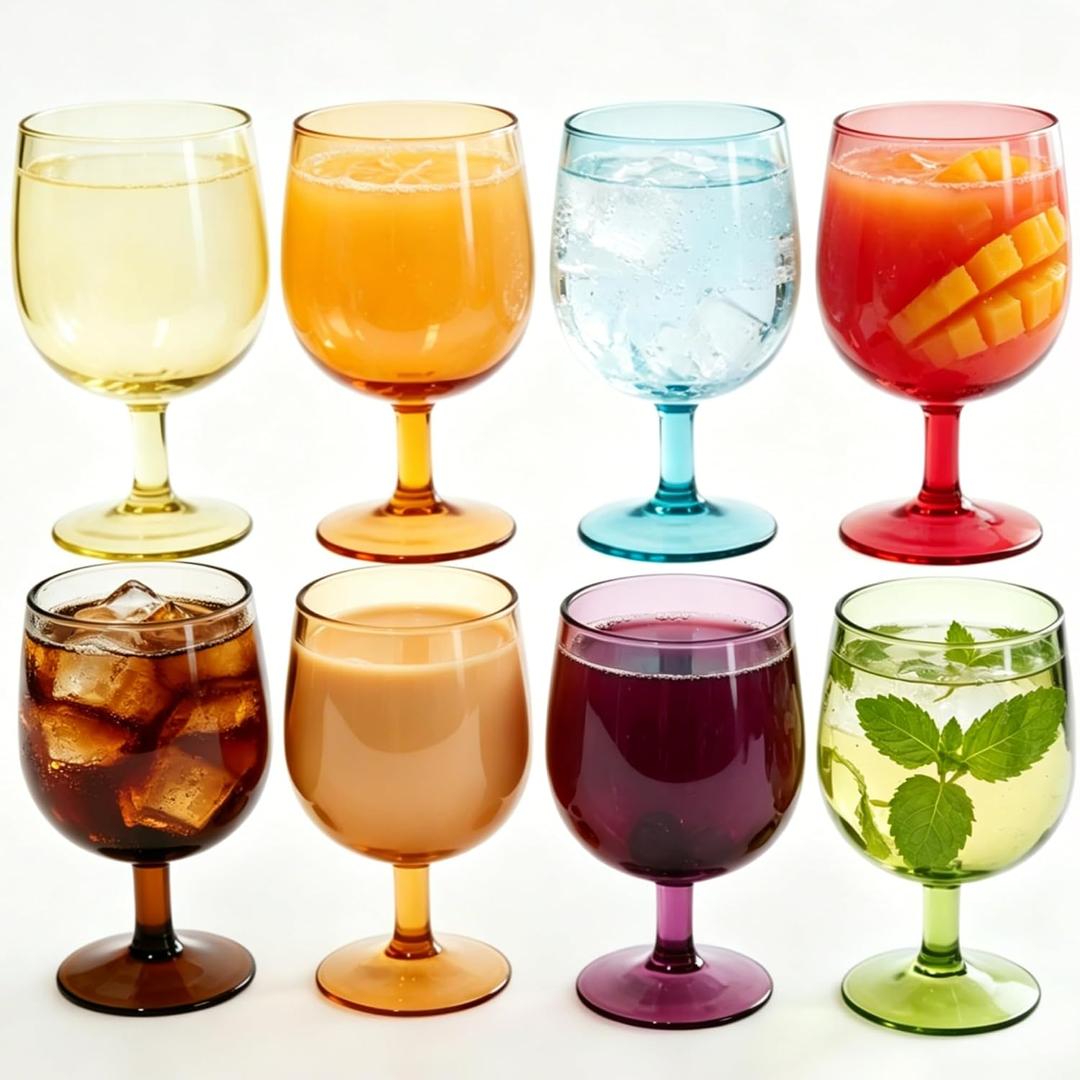 8.5 oz Plastic Stem Wine Glasses, Colored Stackable Acrylic Goblets, Reusable Drinking Cup for Kids, BPA-Free, Dishwasher Safe Tumblers for party (Set of 8, Gift Box)