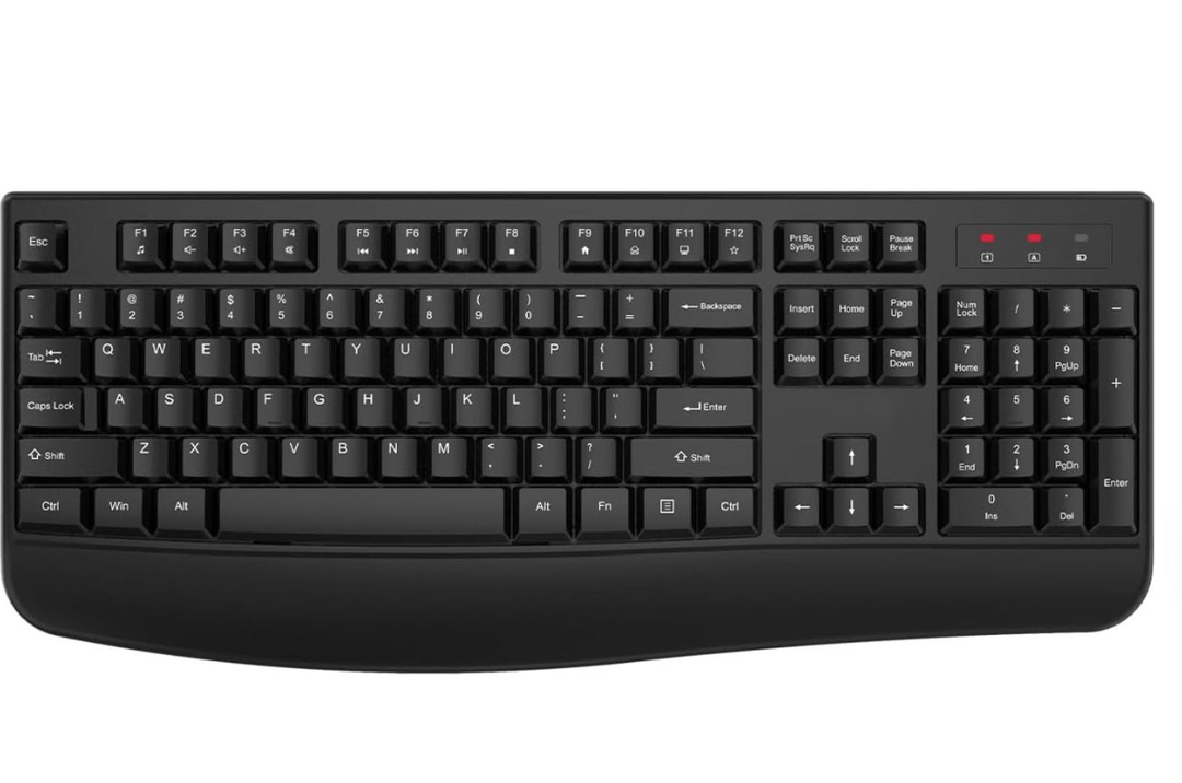 Wireless Keyboard, EDJO 2.4G Full-Sized Ergonomic Computer Keyboard with Wrist Rest for Windows, Mac OS Desktop/Laptop/PC (Black)