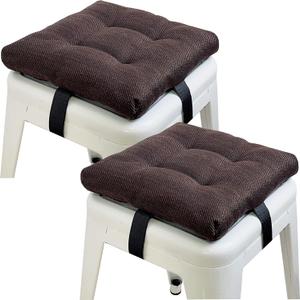 HFCNMY Bar Stool Cushions Square, 2 Pack Thick Square Seat Cushion Bar Stool Covers Kitchen Dining Chair Pads Padding with Ties Removable 12 in Coffee