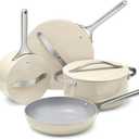 Caraway Non-stick Ceramic Cookware Set (12 Piece) Pots, Pans, Lids and Kitchen Storage - PFAS & PFOA Free - Oven Safe Pan Set & Compatible with All Stovetops - Cream, 12pc Set