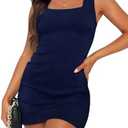 WIHOLL Womens Summer Mini Dress Graduation Party Club Cocktail Outfits Sleeveless Square Neck Bodycon Dresses, Size Medium