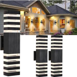 18.3inch 2 Pack LED Square Up&Down Wall Lights 24W 4000K Day White Outdoor Wall Light Aluminum Body Waterproof IP65 led Porch Light for House Patio Garage Garden No Sensor