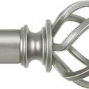 KAMANINA Antique Silver Curtain Rod 32 to 58 inch(2.6-4.8ft), 1 inch Adjustable Single Curtain Rods for Windows 28 to 48 inch, Decorative Drapery Rod with Twisted Cage Ends (32-58")