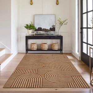 ROYHOME Washable Rug 3x5 Area Rugs for Living Room, Abstract Rug for Bedroom, Soft Rainbow Non Slip Throw Rugs with Rubber Back, Low Pile Stain Resistant Boho Geometric Carpet for Dining Room, Copper