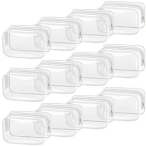 TISRATOK 12 PCS Clear Makeup Bag for Women with Zipper, TSA Approved Toiletry Pouch, Cosmetic Bag Bulk for Travel Organizer Essentials - White,Small
