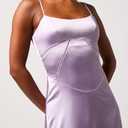 Lulus Noelle Tieback Maxi Dress Sleek Satin A-Line Scoop Neckline Lace-Up Back Adjustable Straps Elegant Gown, M