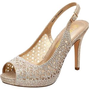 DREAM PAIRS Women's High Heels Platform Dress Rhinestones Peep Toe Pumps Shoes (8.5, Gold/Glitter)