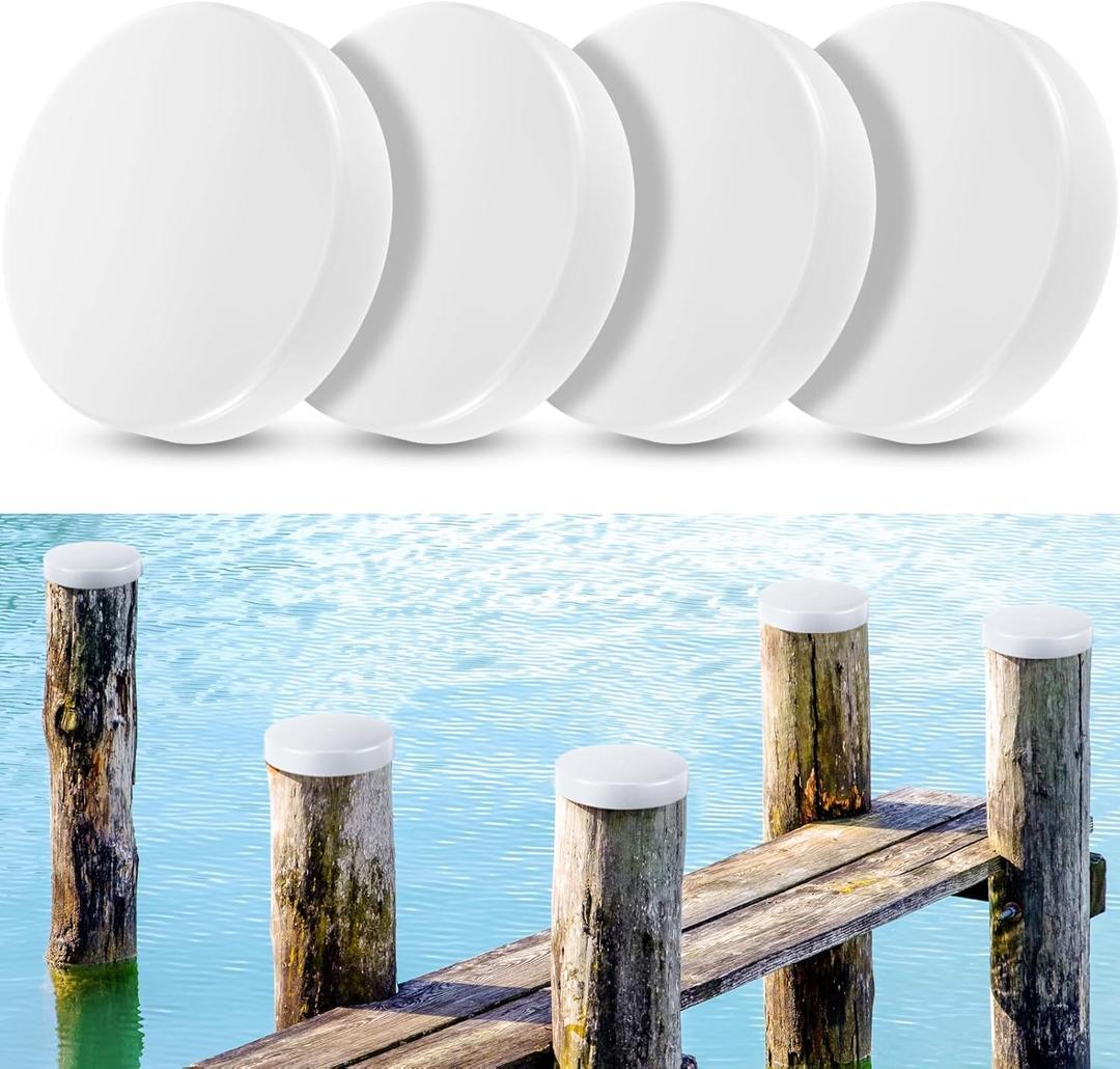 Landical 4 Pcs Marine Dock Piling Cap Protective Dock Post Caps Boat Pylon Edge Dock Pole Caps, Flat Top Design (8 x 8 x 1.77 Inch, White)