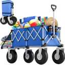 Blue Beach Wagon with Big Wheels for Sand - Heavy Duty 10" Wheel Collapsible Wagons Foldable Large Wagon Cart Folding All Terrain for Camping
