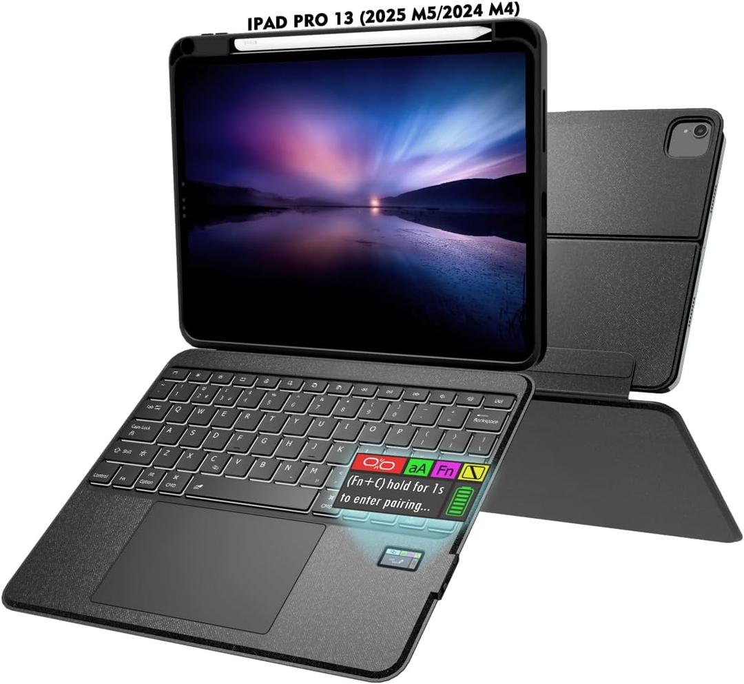 Doohoeek Keyboard Folio w/Screen for iPad Pro 13 inch (M5/M4, 2025/2024), Magnetic Detachable Keybaord with Case & Trackpaf & Backlit & 160 Kickstand & Pen Slot, Keyboard for iPad Pro 13"