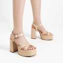 DREAM PAIRS Women's Platform Chunky Heels Square Open Toe Ankle Strap High Heeled Sandals Y2K Shoes for Party Brunch (Beige, Size 9)